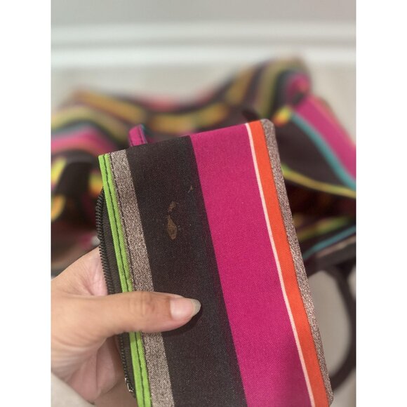 Striped Tote Bag Large Multicolor Zip Top Shoulder Handbag W/Pouch Le Pliage - Picture 11 of 11